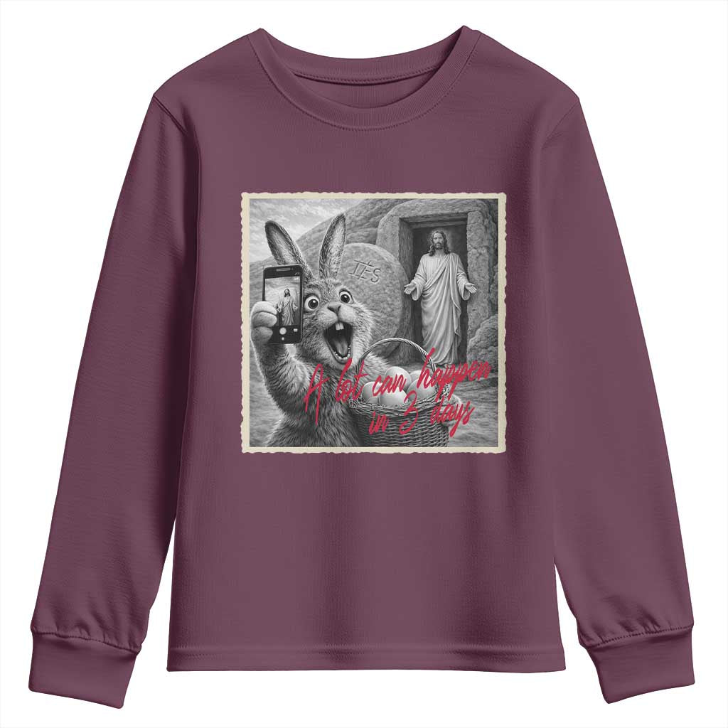 Funny Easter Jesus Youth Sweatshirt Christian Jesus Come Back Bunny Selfie TS14 Maroon Print Your Wear