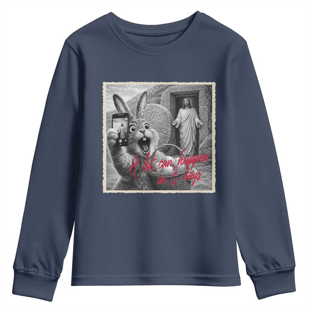 Funny Easter Jesus Youth Sweatshirt Christian Jesus Come Back Bunny Selfie TS14 Navy Print Your Wear