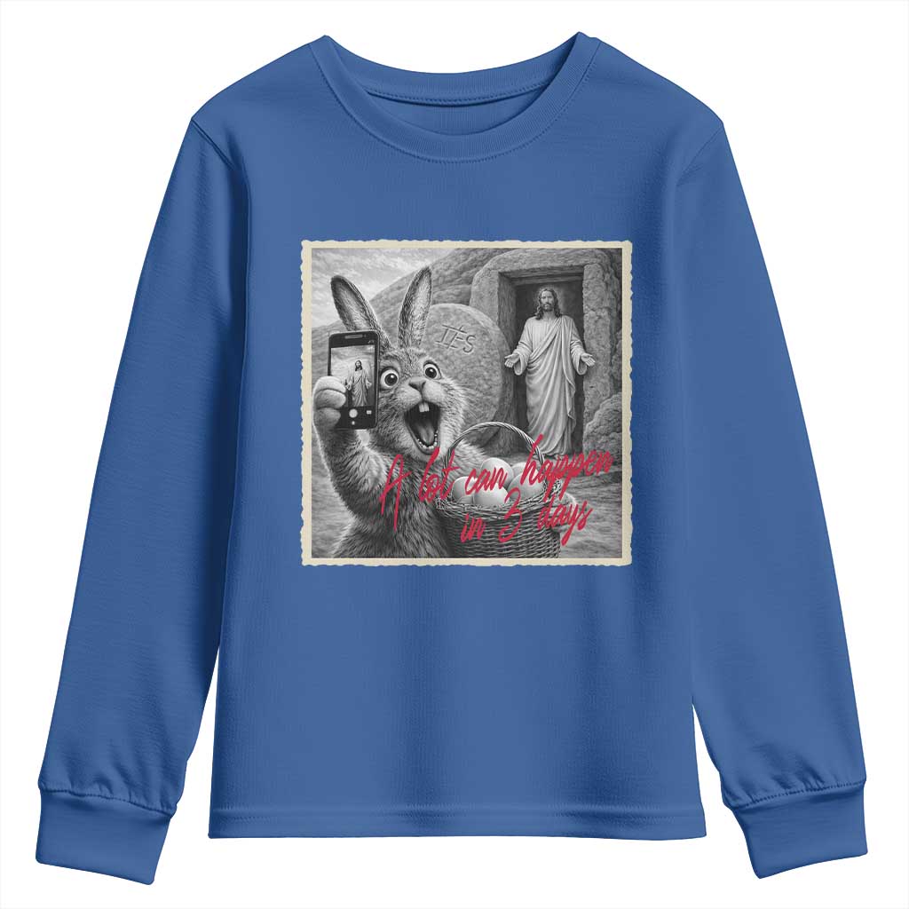 Funny Easter Jesus Youth Sweatshirt Christian Jesus Come Back Bunny Selfie TS14 Royal Blue Print Your Wear