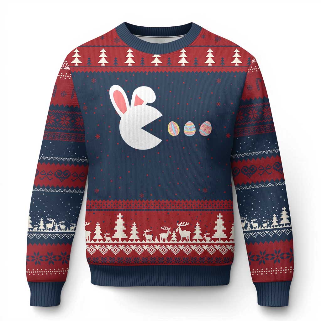Funny Easter Ugly Christmas Sweater Bunny Gamer Egg Hunter TS14 Navy Red Print Your Wear
