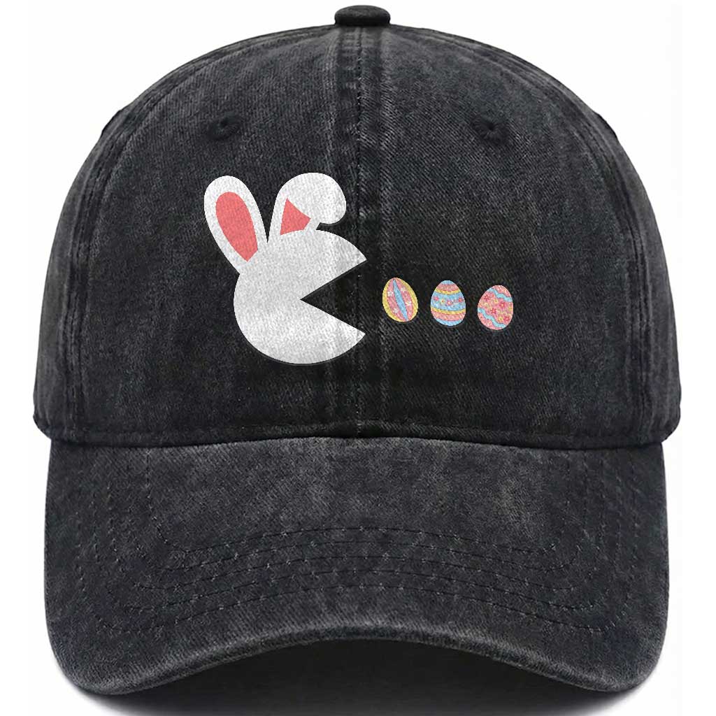 Funny Easter Washed Cotton Baseball Cap Bunny Gamer Egg Hunter TS14 Washed Cap Universal Fit Black Print Your Wear