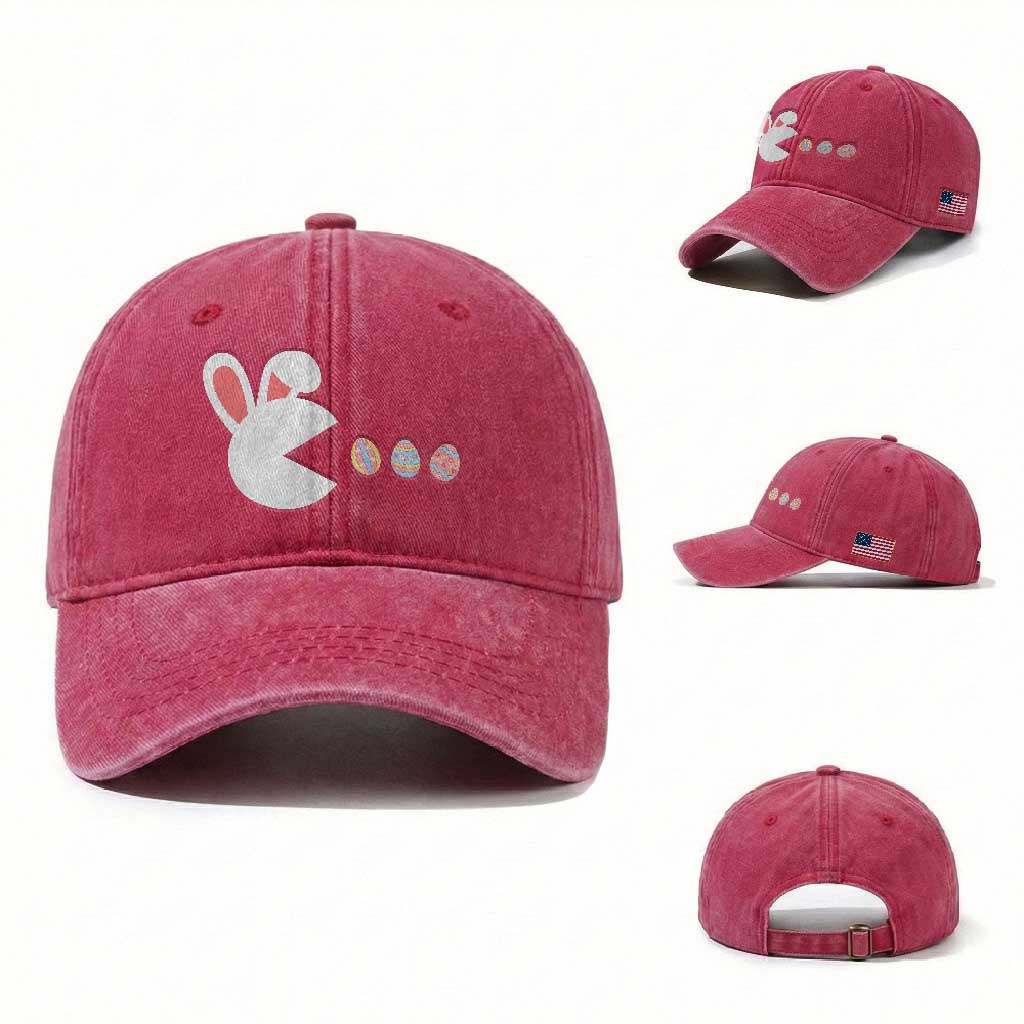 Funny Easter Washed Cotton Baseball Cap Bunny Gamer Egg Hunter TS14 Washed Cap Universal Fit Red Print Your Wear