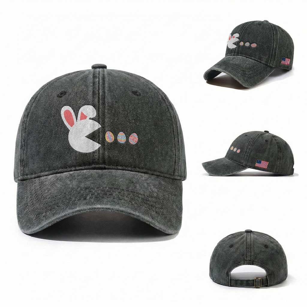 Funny Easter Washed Cotton Baseball Cap Bunny Gamer Egg Hunter TS14 Washed Cap Universal Fit Dark Green Print Your Wear