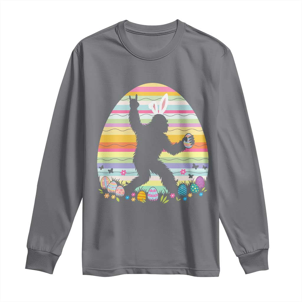 Funny Bigfot Easter Long Sleeve Shirt Sasquatch Rock On Rabbit TS14 Charcoal Print Your Wear