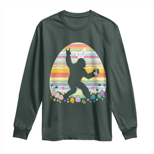 Funny Bigfot Easter Long Sleeve Shirt Sasquatch Rock On Rabbit TS14 Dark Forest Green Print Your Wear