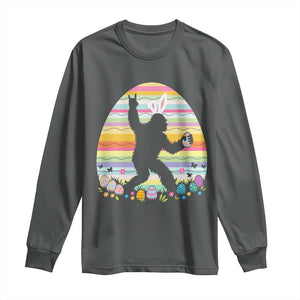 Funny Bigfot Easter Long Sleeve Shirt Sasquatch Rock On Rabbit TS14 Dark Heather Print Your Wear