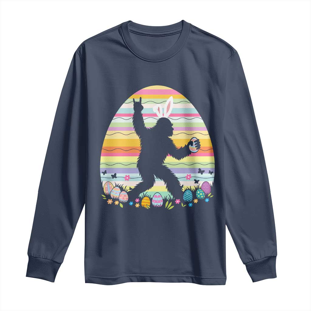 Funny Bigfot Easter Long Sleeve Shirt Sasquatch Rock On Rabbit TS14 Navy Print Your Wear