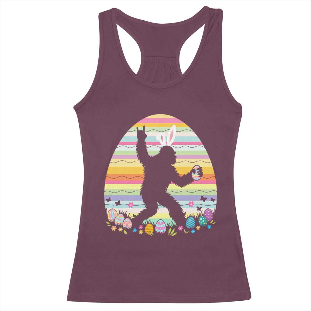 Funny Bigfot Easter Racerback Tank Top Sasquatch Rock On Rabbit TS14 Maroon Print Your Wear