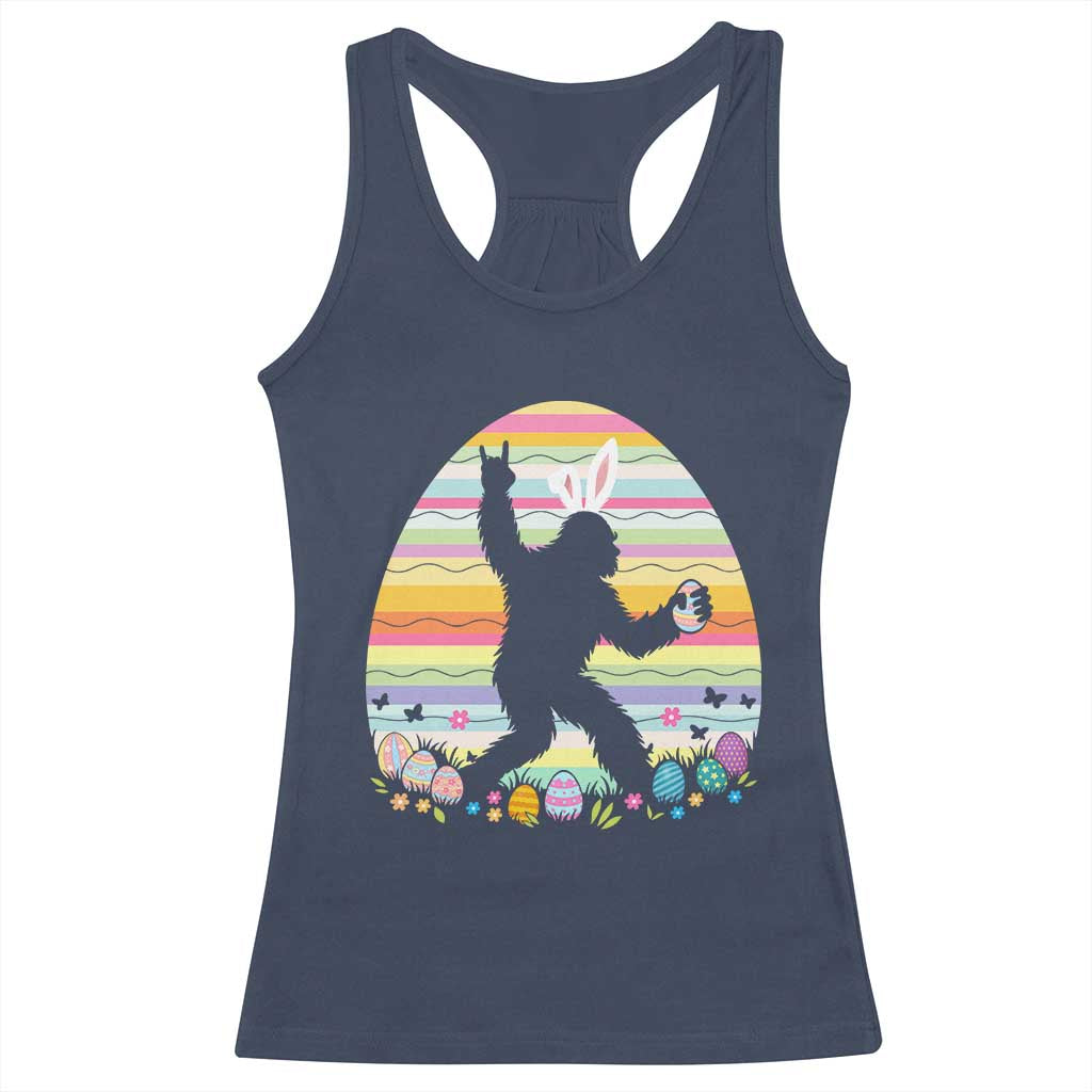 Funny Bigfot Easter Racerback Tank Top Sasquatch Rock On Rabbit TS14 Navy Print Your Wear
