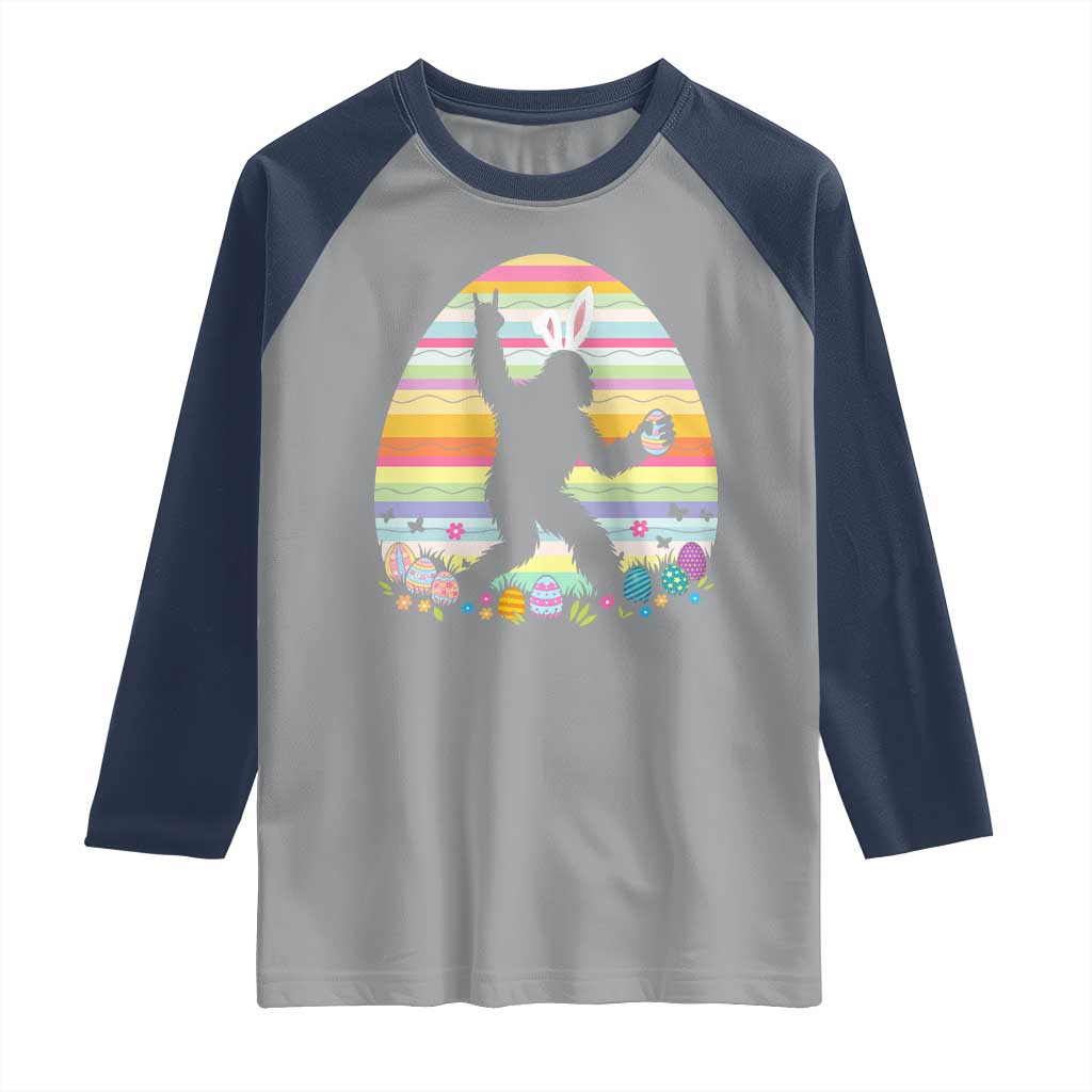 Funny Bigfot Easter Raglan Shirt Sasquatch Rock On Rabbit TS14 Sport Gray Navy Print Your Wear
