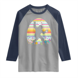 Funny Bigfot Easter Raglan Shirt Sasquatch Rock On Rabbit TS14 Sport Gray Navy Print Your Wear