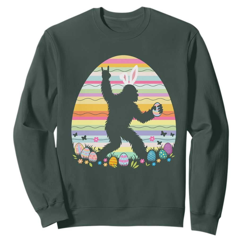 Funny Bigfot Easter Sweatshirt Sasquatch Rock On Rabbit TS14 Dark Forest Green Print Your Wear