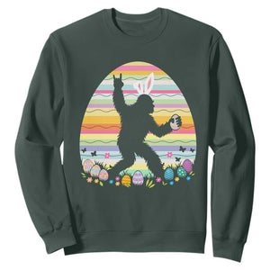 Funny Bigfot Easter Sweatshirt Sasquatch Rock On Rabbit TS14 Dark Forest Green Print Your Wear