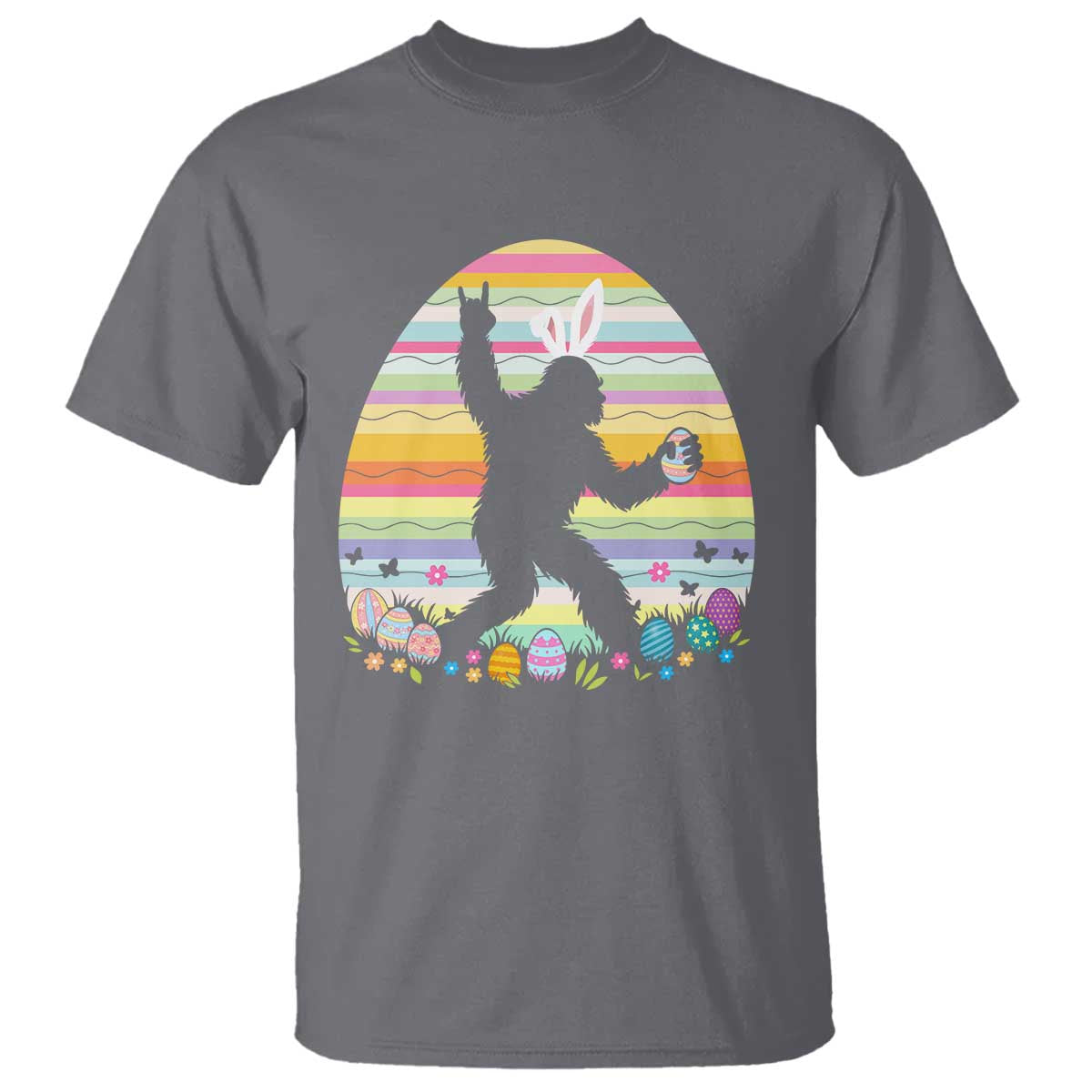 Funny Bigfot Easter T Shirt Sasquatch Rock On Rabbit TS14 Charcoal Print Your Wear