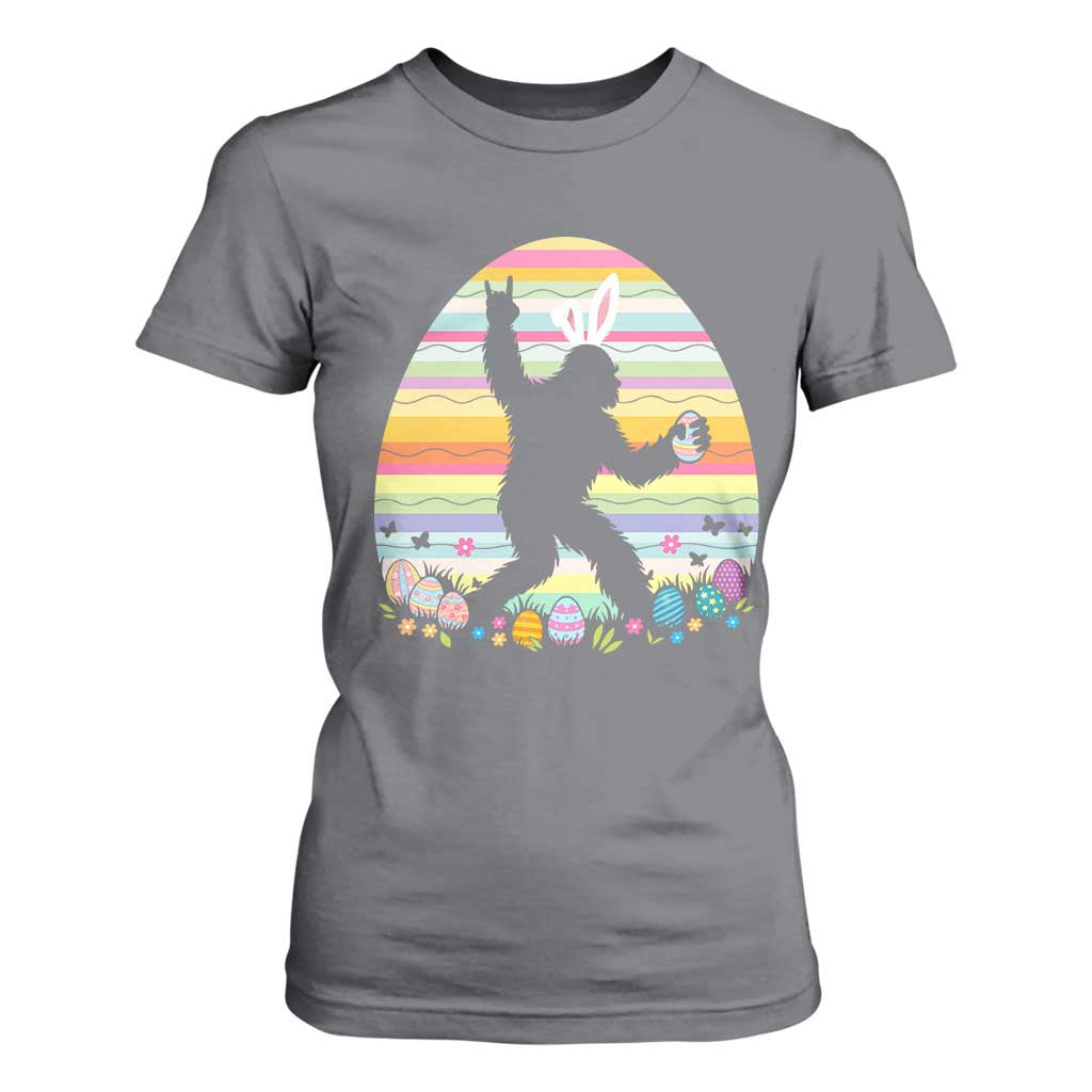 Funny Bigfot Easter T Shirt For Women Sasquatch Rock On Rabbit TS14 Charcoal Print Your Wear
