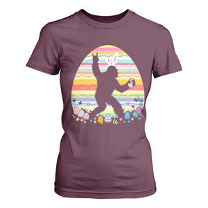 Funny Bigfot Easter T Shirt For Women Sasquatch Rock On Rabbit TS14 Maroon Print Your Wear