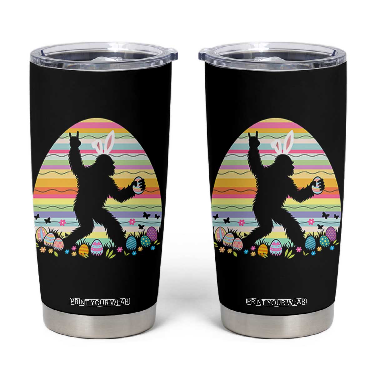 Funny Bigfot Easter Tumbler Cup Sasquatch Rock On Rabbit TS14 Black Print Your Wear