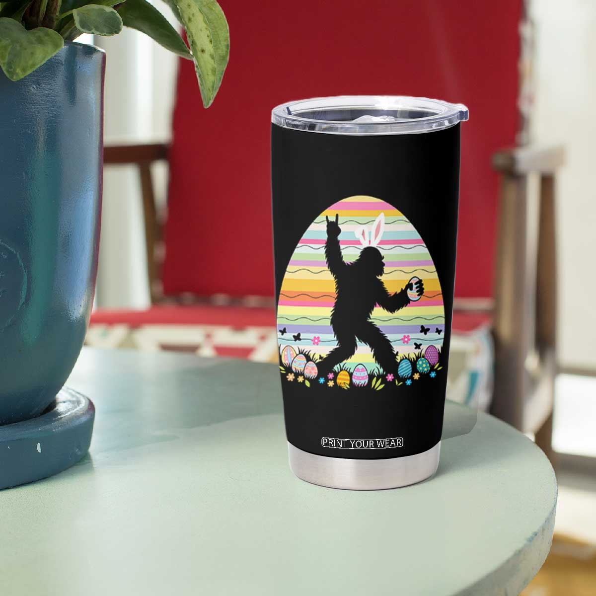 Funny Bigfot Easter Tumbler Cup Sasquatch Rock On Rabbit TS14 Print Your Wear