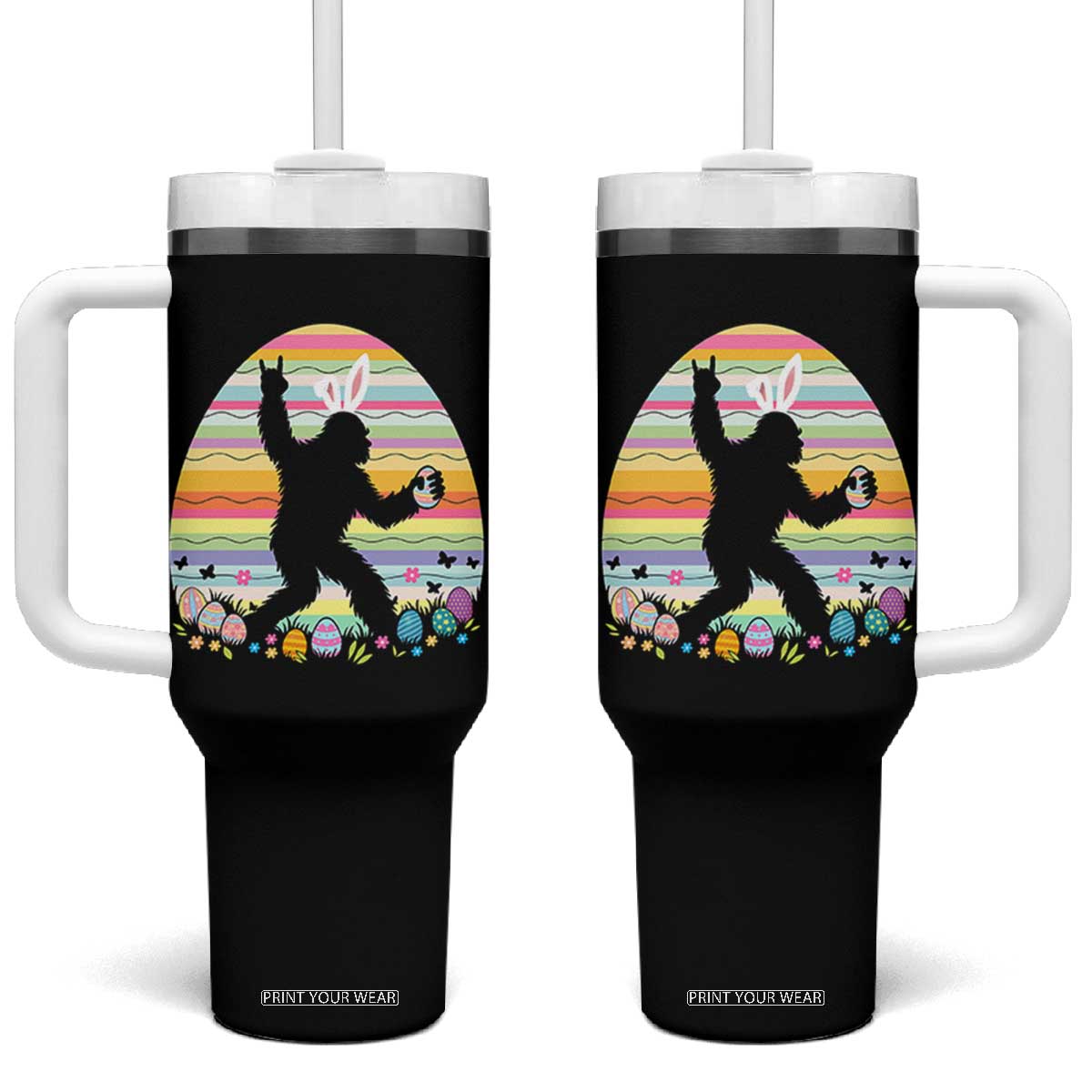 Funny Bigfot Easter Tumbler With Handle Sasquatch Rock On Rabbit TS14 One Size: 40 oz Black Print Your Wear