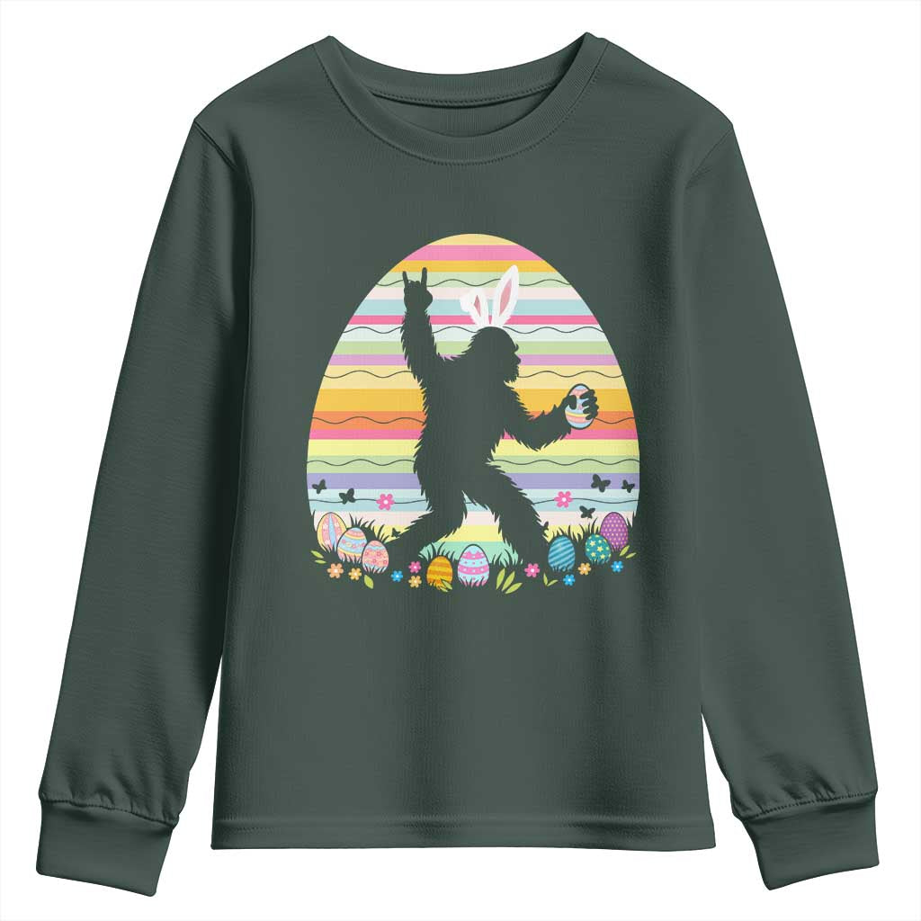 Funny Bigfot Easter Youth Sweatshirt Sasquatch Rock On Rabbit TS14 Dark Forest Green Print Your Wear