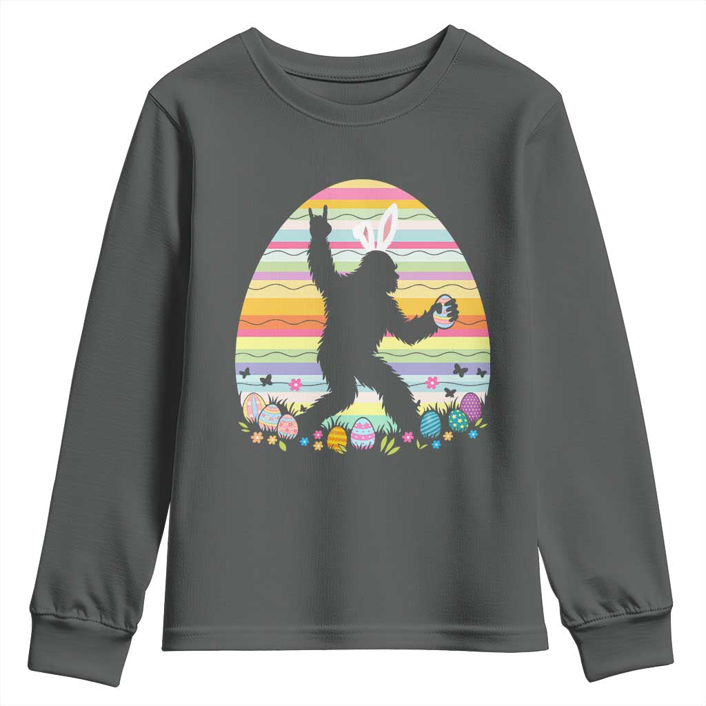 Funny Bigfot Easter Youth Sweatshirt Sasquatch Rock On Rabbit TS14 Dark Heather Print Your Wear