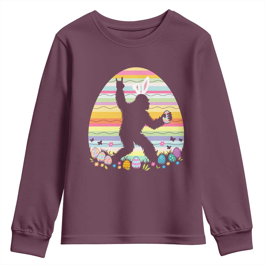 Funny Bigfot Easter Youth Sweatshirt Sasquatch Rock On Rabbit TS14 Maroon Print Your Wear