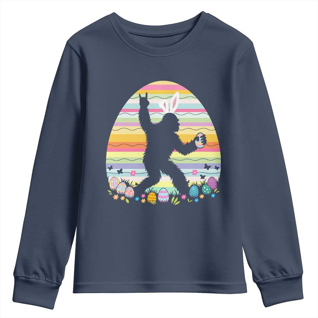 Funny Bigfot Easter Youth Sweatshirt Sasquatch Rock On Rabbit TS14 Navy Print Your Wear