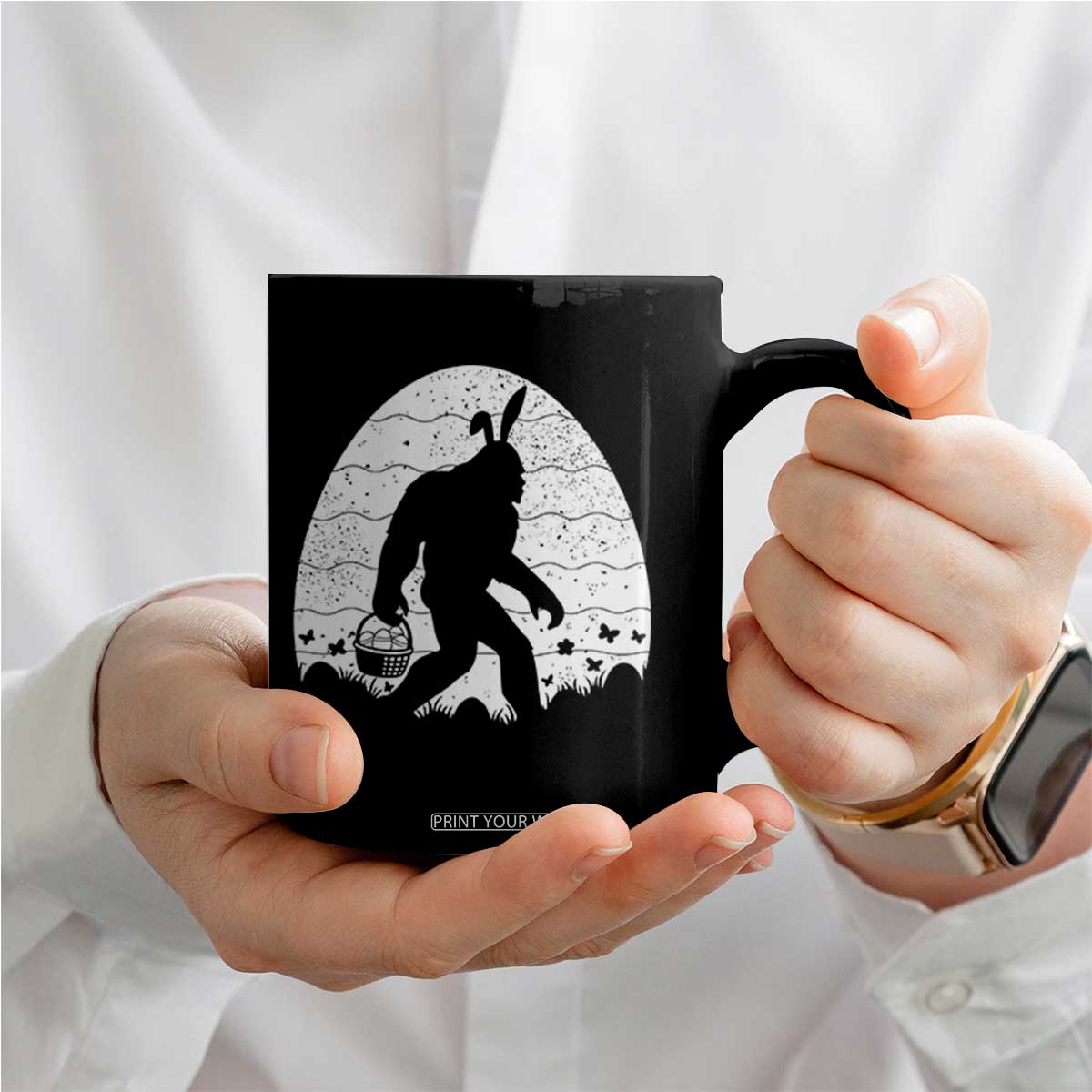 Funny Bigfot Easter Coffee Mug Sasquatch Rabbit Night Stroll Moon Egg TS14 Print Your Wear