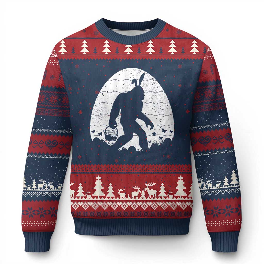 Funny Bigfot Easter Ugly Christmas Sweater Sasquatch Rabbit Night Stroll Moon Egg TS14 Navy Red Print Your Wear