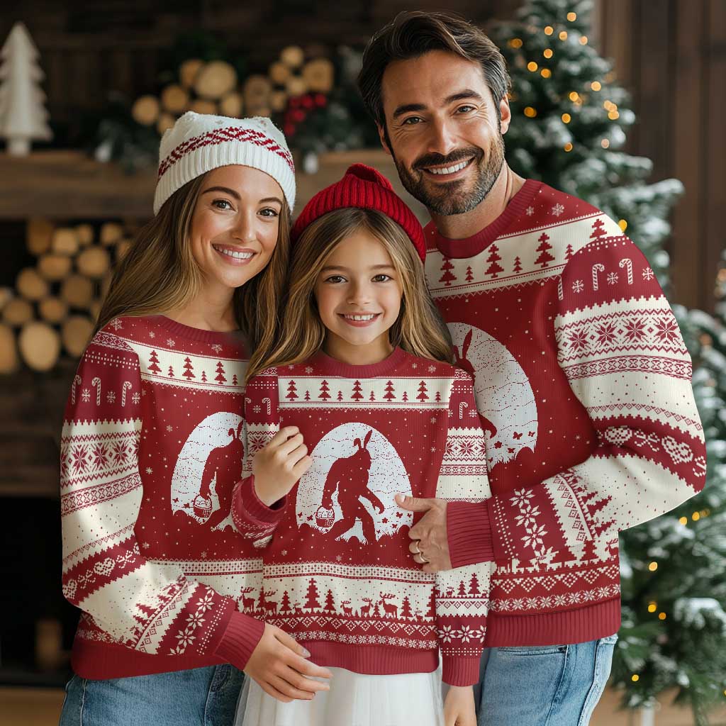 Funny Bigfot Easter Ugly Christmas Sweater Sasquatch Rabbit Night Stroll Moon Egg TS14 Red Beige Print Your Wear