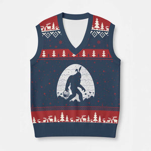 Funny Bigfot Easter V-Neck Knit Sweater Vest Sasquatch Rabbit Night Stroll Moon Egg TS14 Navy Red Print Your Wear