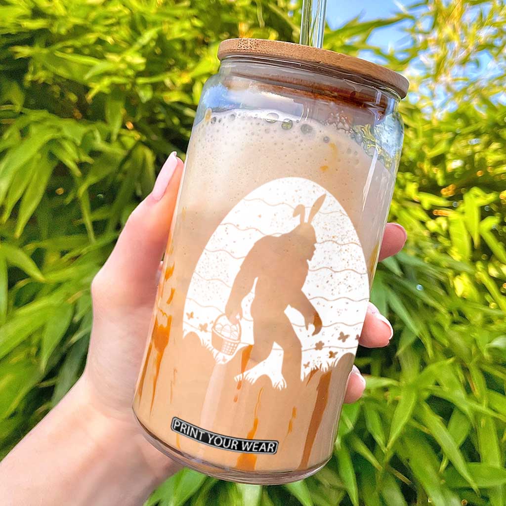 Funny Bigfot Easter Glass Can Sasquatch Rabbit Night Stroll Moon Egg TS14 Black Print Your Wear