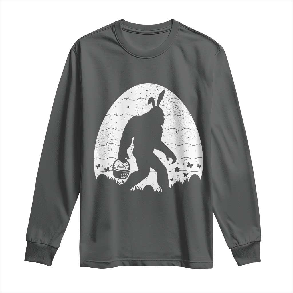 Funny Bigfot Easter Long Sleeve Shirt Sasquatch Rabbit Night Stroll Moon Egg TS14 Dark Heather Print Your Wear