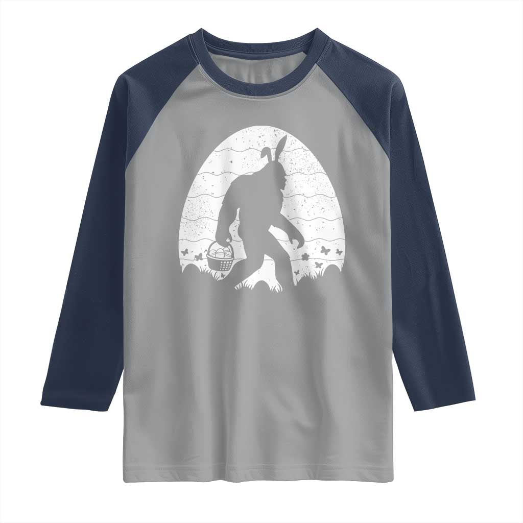 Funny Bigfot Easter Raglan Shirt Sasquatch Rabbit Night Stroll Moon Egg TS14 Sport Gray Navy Print Your Wear