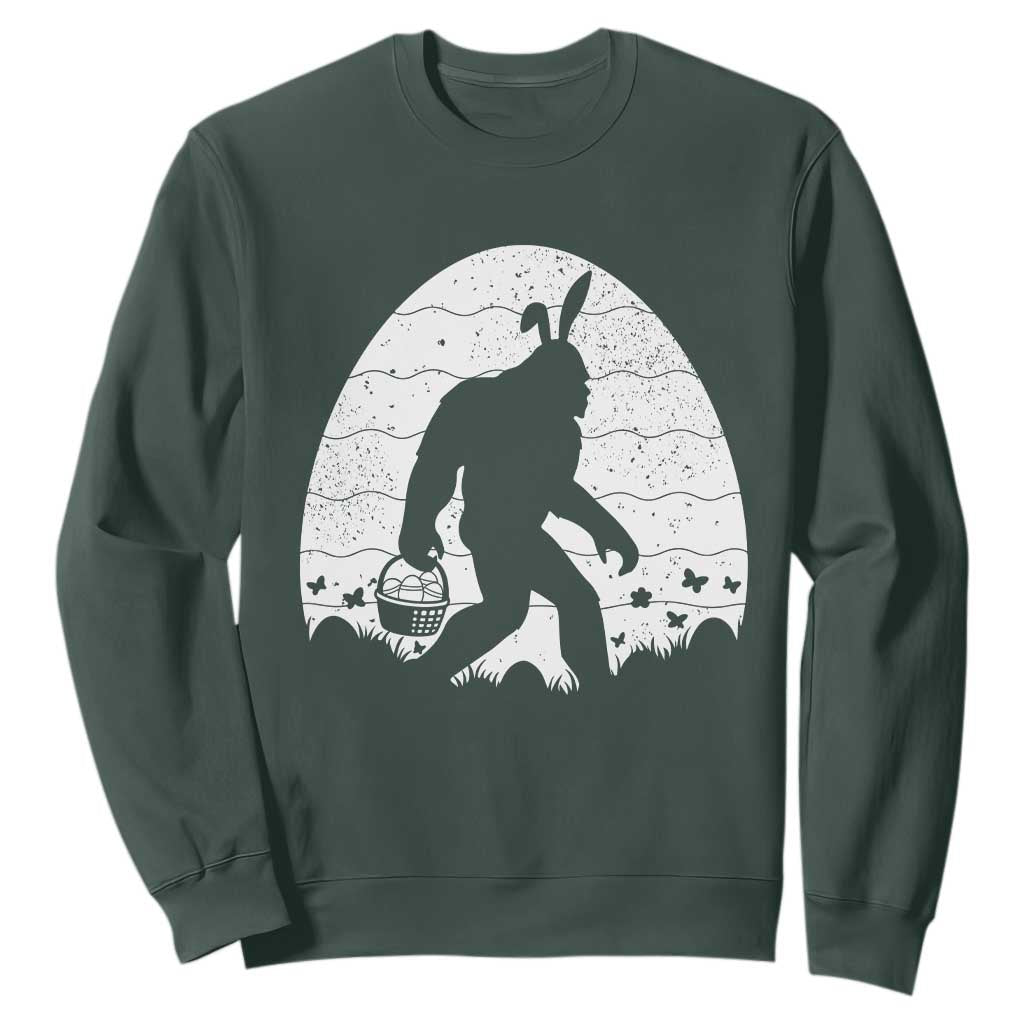 Funny Bigfot Easter Sweatshirt Sasquatch Rabbit Night Stroll Moon Egg TS14 Dark Forest Green Print Your Wear