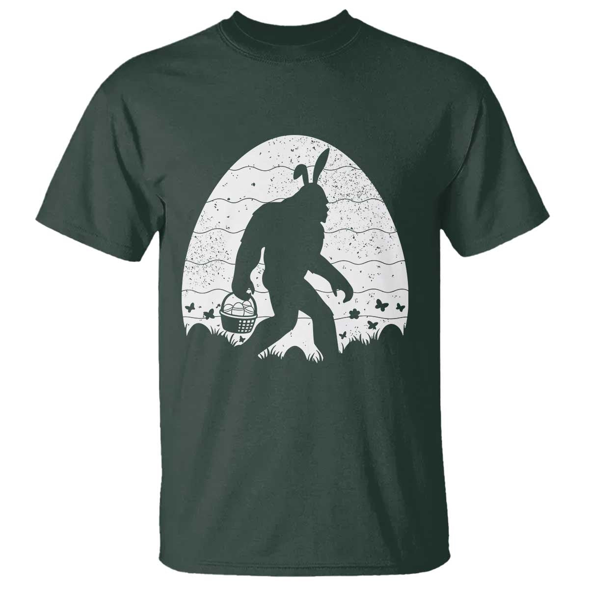 Funny Bigfot Easter T Shirt Sasquatch Rabbit Night Stroll Moon Egg TS14 Dark Forest Green Print Your Wear