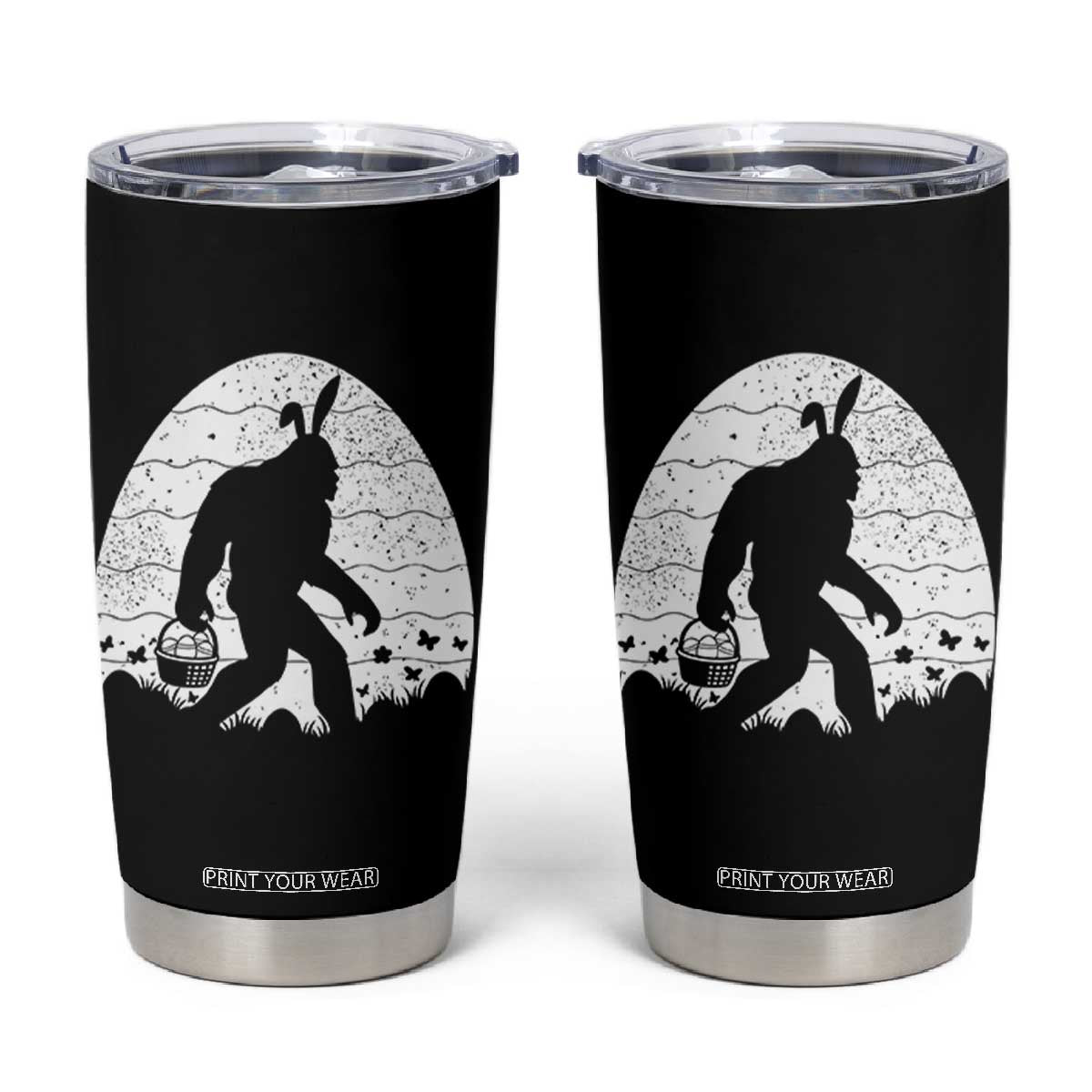 Funny Bigfot Easter Tumbler Cup Sasquatch Rabbit Night Stroll Moon Egg TS14 Black Print Your Wear