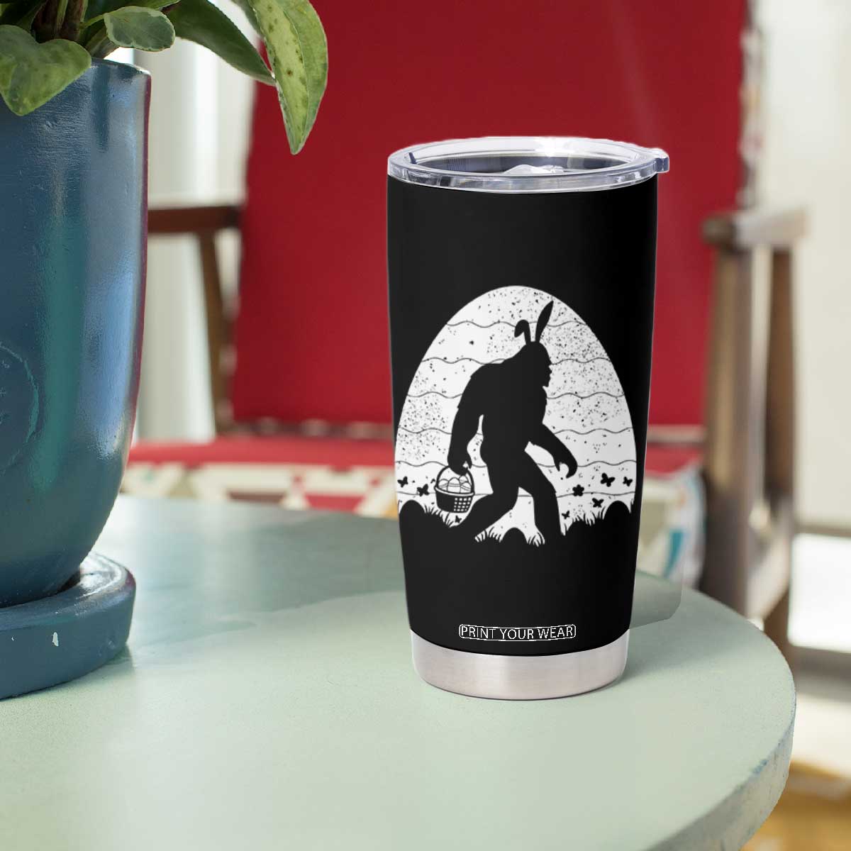 Funny Bigfot Easter Tumbler Cup Sasquatch Rabbit Night Stroll Moon Egg TS14 Print Your Wear