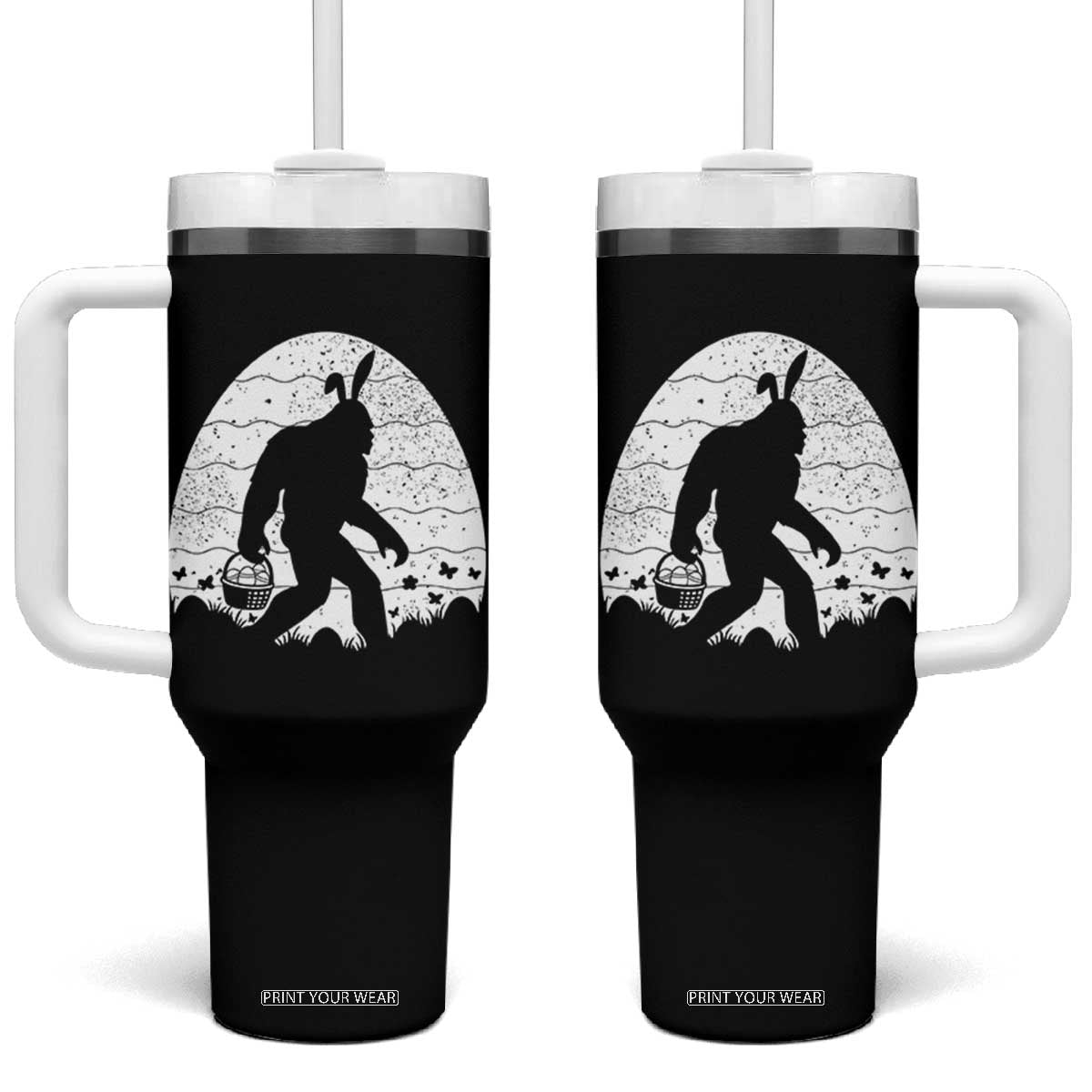 Funny Bigfot Easter Tumbler With Handle Sasquatch Rabbit Night Stroll Moon Egg TS14 One Size: 40 oz Black Print Your Wear