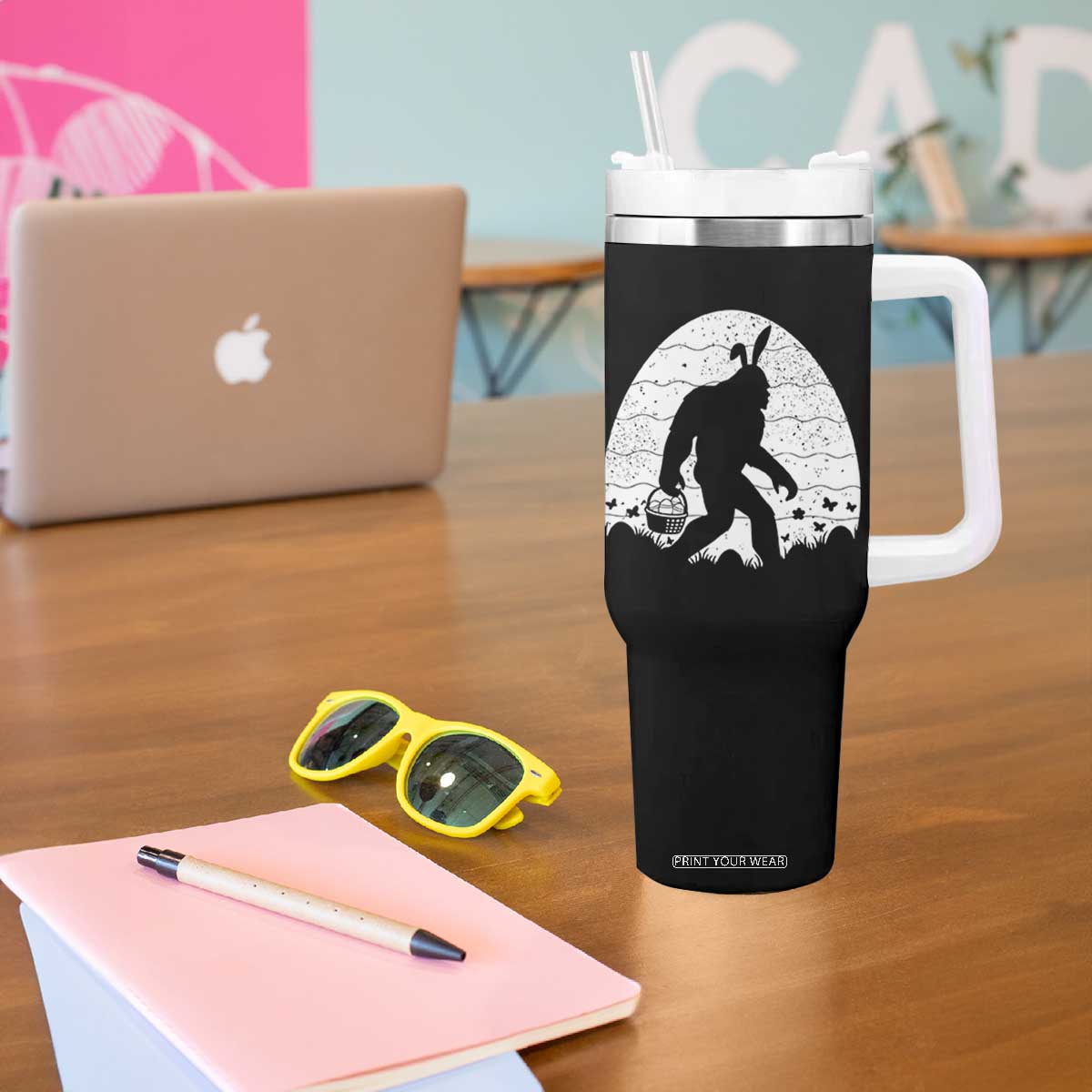 Funny Bigfot Easter Tumbler With Handle Sasquatch Rabbit Night Stroll Moon Egg TS14 Print Your Wear