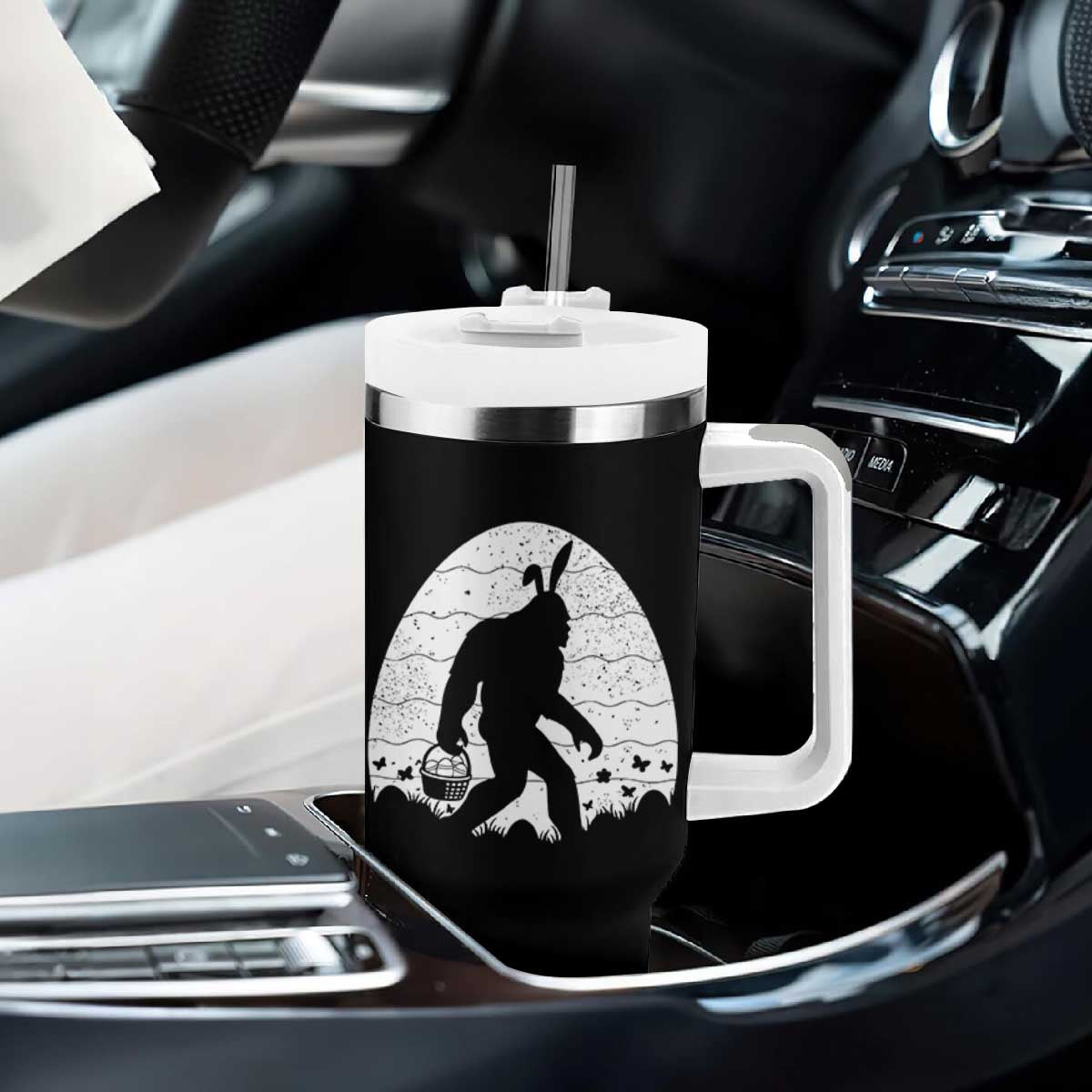 Funny Bigfot Easter Tumbler With Handle Sasquatch Rabbit Night Stroll Moon Egg TS14 Print Your Wear