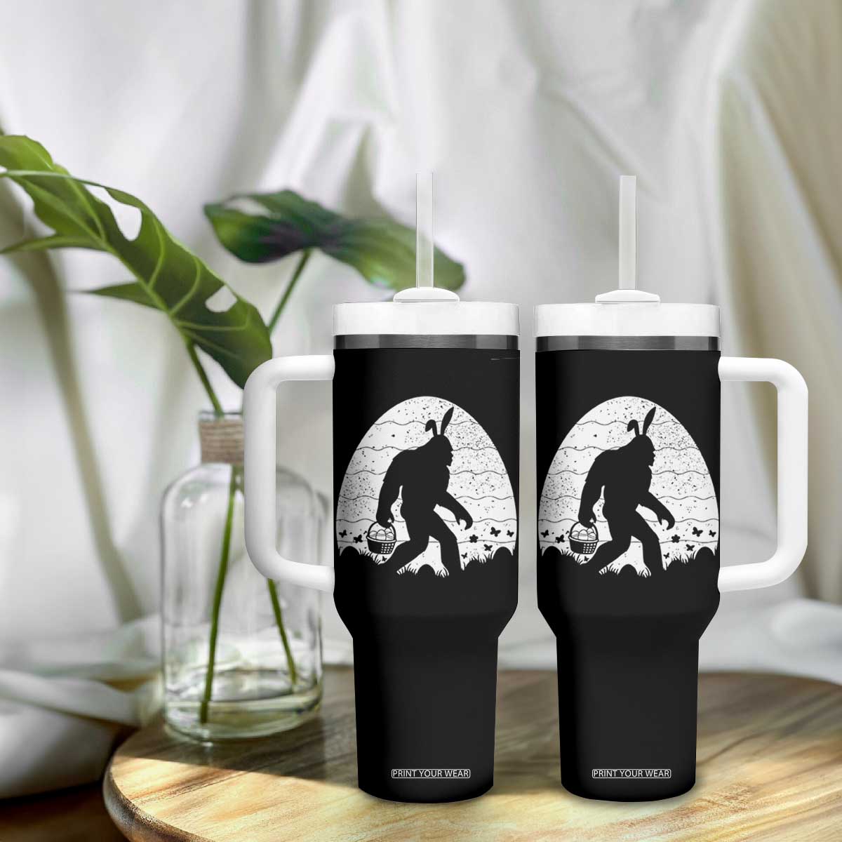 Funny Bigfot Easter Tumbler With Handle Sasquatch Rabbit Night Stroll Moon Egg TS14 Print Your Wear