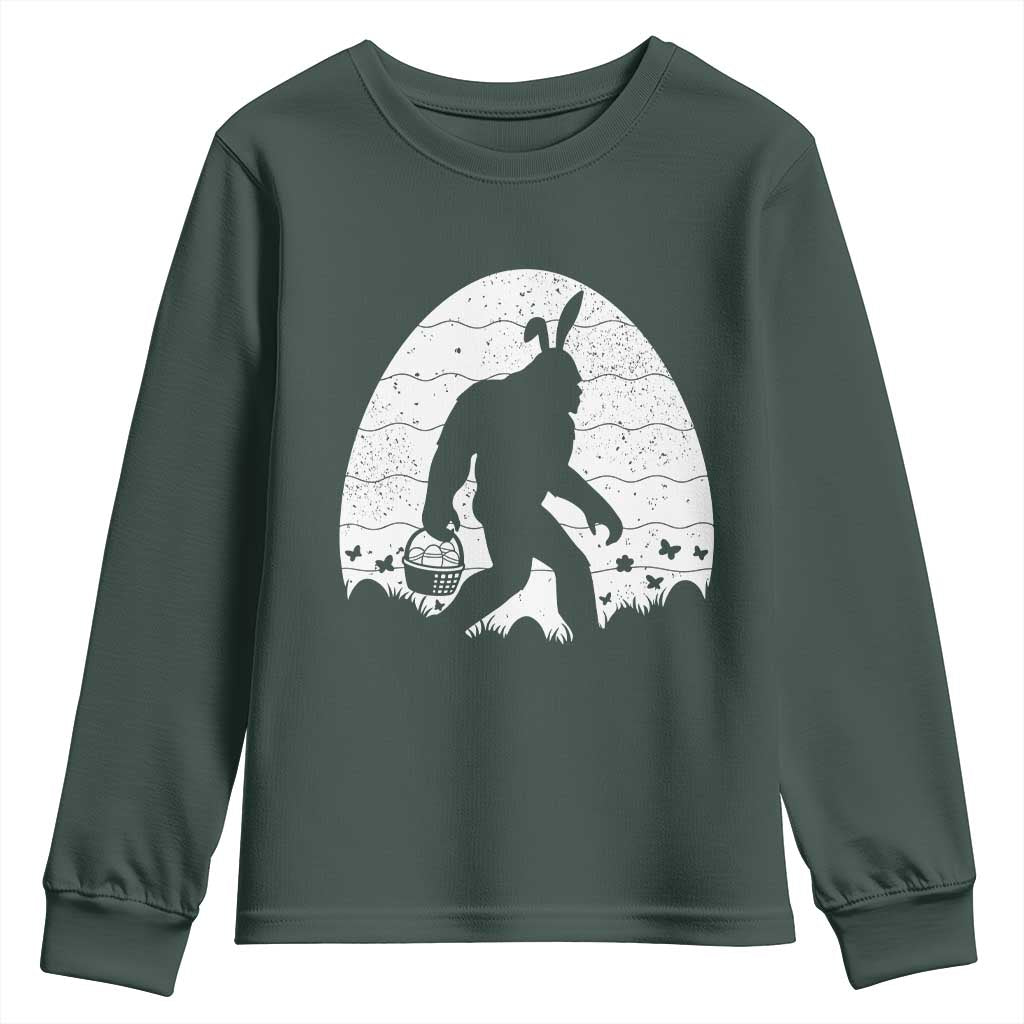 Funny Bigfot Easter Youth Sweatshirt Sasquatch Rabbit Night Stroll Moon Egg TS14 Dark Forest Green Print Your Wear