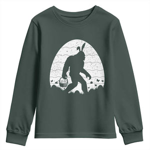 Funny Bigfot Easter Youth Sweatshirt Sasquatch Rabbit Night Stroll Moon Egg TS14 Dark Forest Green Print Your Wear