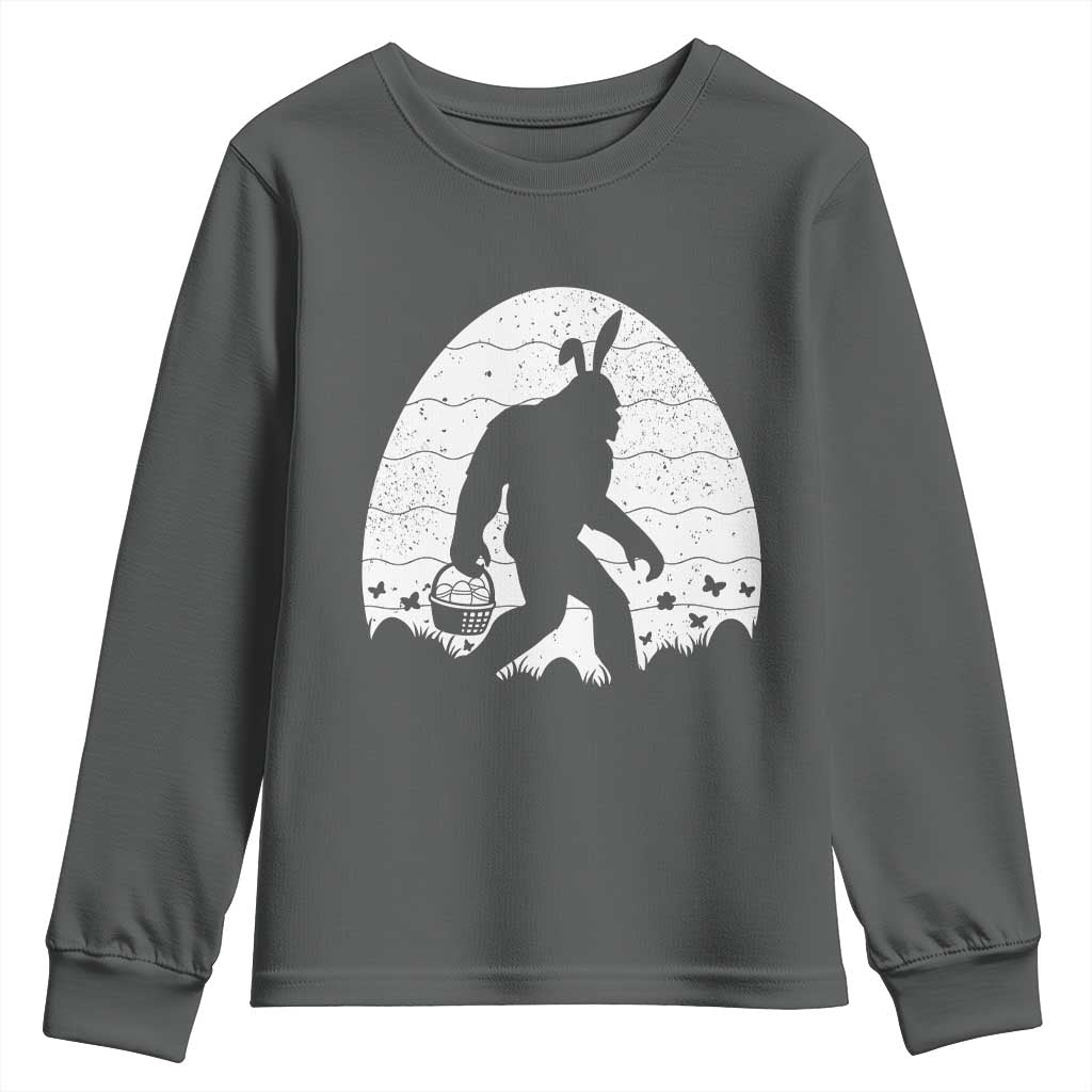 Funny Bigfot Easter Youth Sweatshirt Sasquatch Rabbit Night Stroll Moon Egg TS14 Dark Heather Print Your Wear