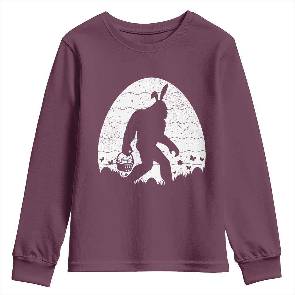 Funny Bigfot Easter Youth Sweatshirt Sasquatch Rabbit Night Stroll Moon Egg TS14 Maroon Print Your Wear