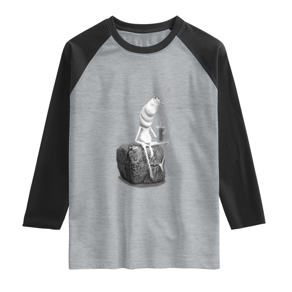 Marcus The Worm Diet Coke Raglan Shirt Funny Drinking and Smoking Meme TS14 Heather Gray Black Print Your Wear