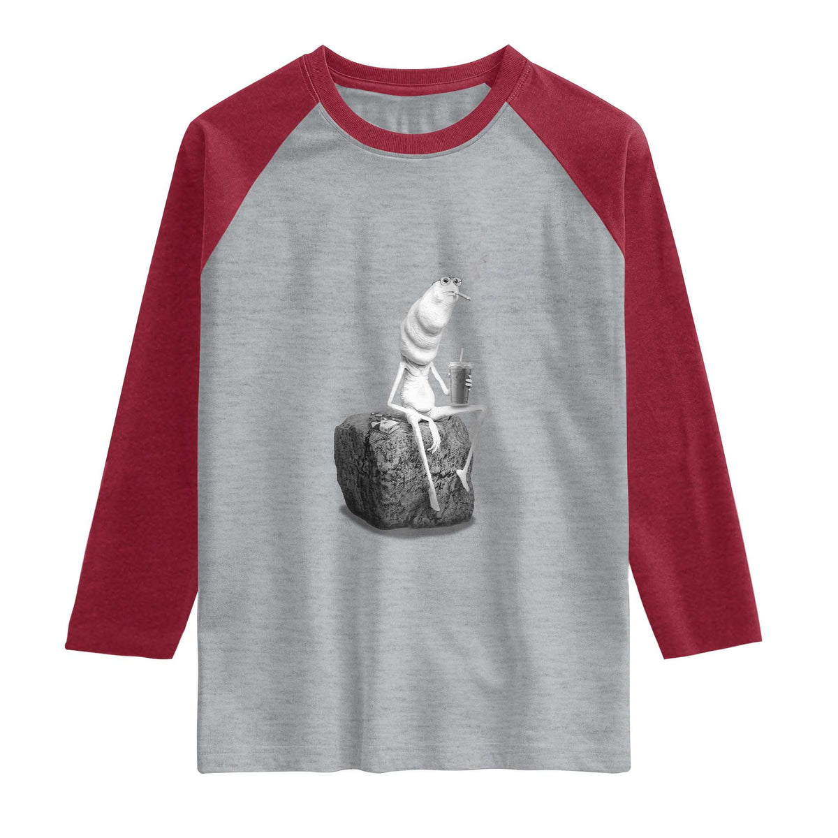 Marcus The Worm Diet Coke Raglan Shirt Funny Drinking and Smoking Meme TS14 Heather Gray Heather Red Print Your Wear