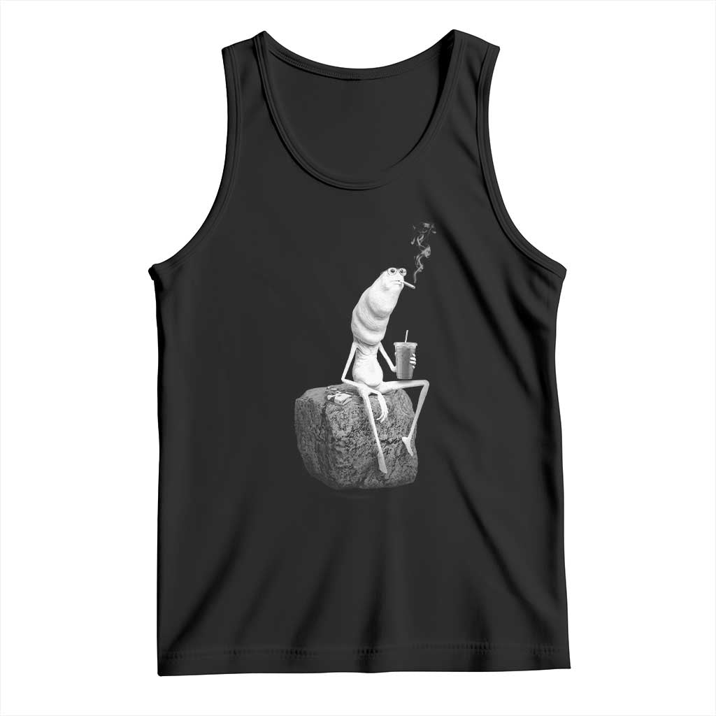 Marcus The Worm Drinking Iced Coffee Meme Tank Top TS14 Black Print Your Wear