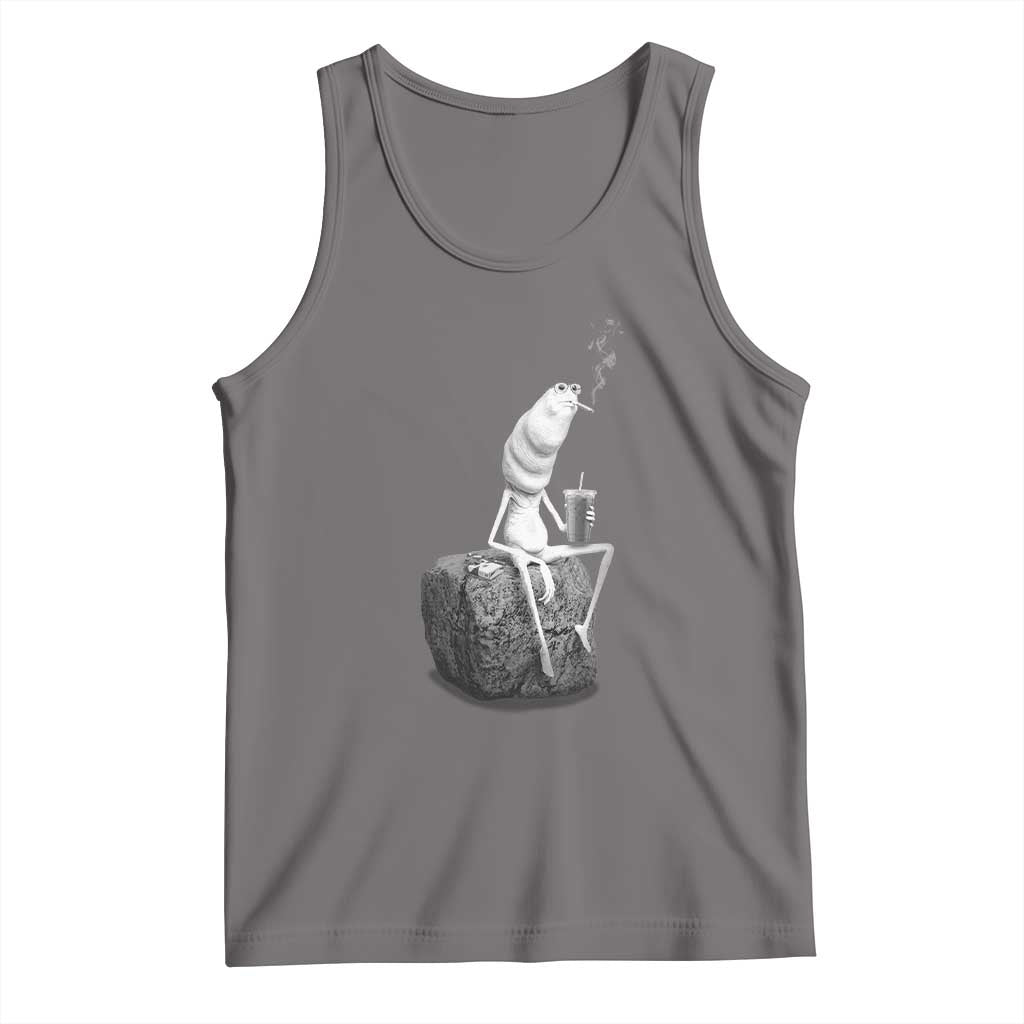 Marcus The Worm Drinking Iced Coffee Meme Tank Top TS14 Deep Heather Print Your Wear